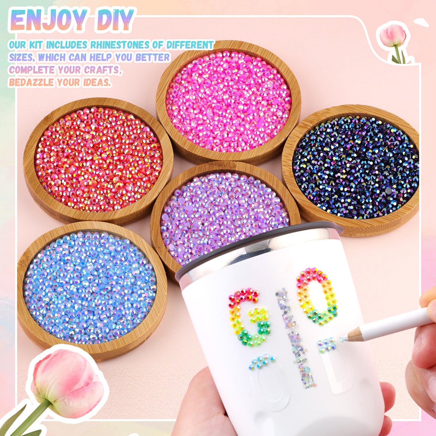 32000Pcs Resin Rhinestones with B7000 Jewelry Glue for Crafting, Multicolors 3mm Non Hotfix Flatback Gems, Bedazzling Crystal for DIY Crafts Clothing Tumblers Mugs Shoes Fabric Decor Nail Art