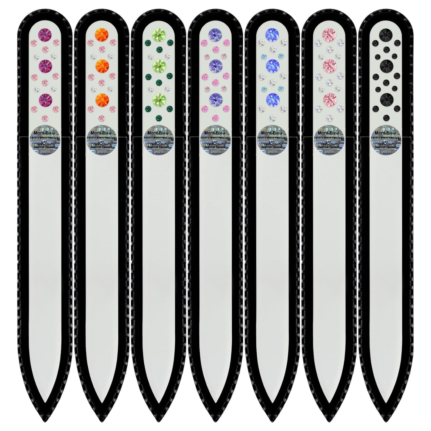 Mont Bleu Gift Set of 6 + 1 free Glass Nail Files hand decorated with crystals from Swarovski® | Hand Made, Czech Tempered Glass, Lifetime Guaranty