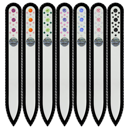 Mont Bleu Gift Set of 6 + 1 free Glass Nail Files hand decorated with crystals from Swarovski® | Hand Made, Czech Tempered Glass, Lifetime Guaranty
