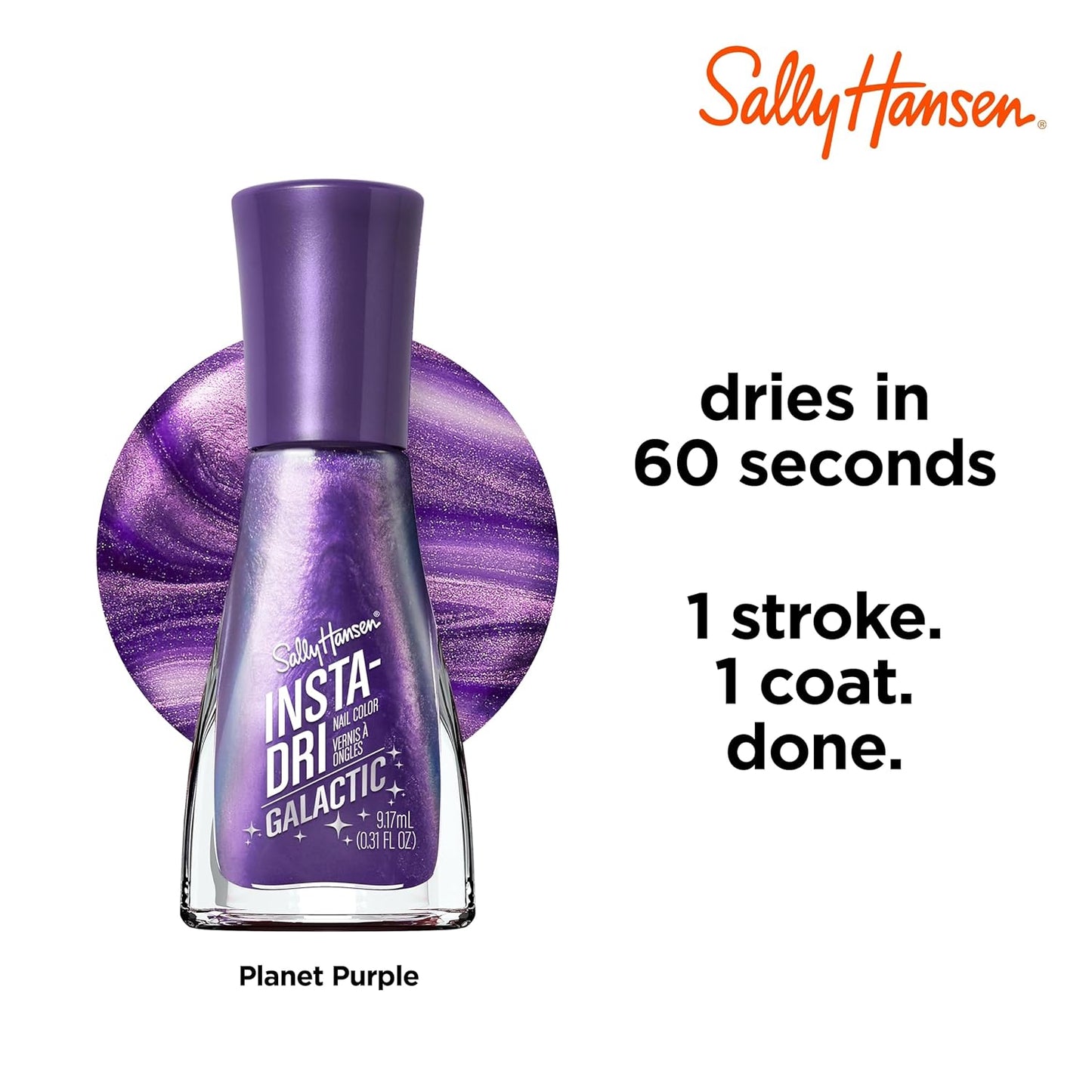 Sally Hansen Insta-Dri Galactic Nail Polish | Quick Dry, Long Lasting, Streak-Free Shine | Semi-Opaque, Shimmery | 112 Planet Purple | Iridescent Violet Nail Color
