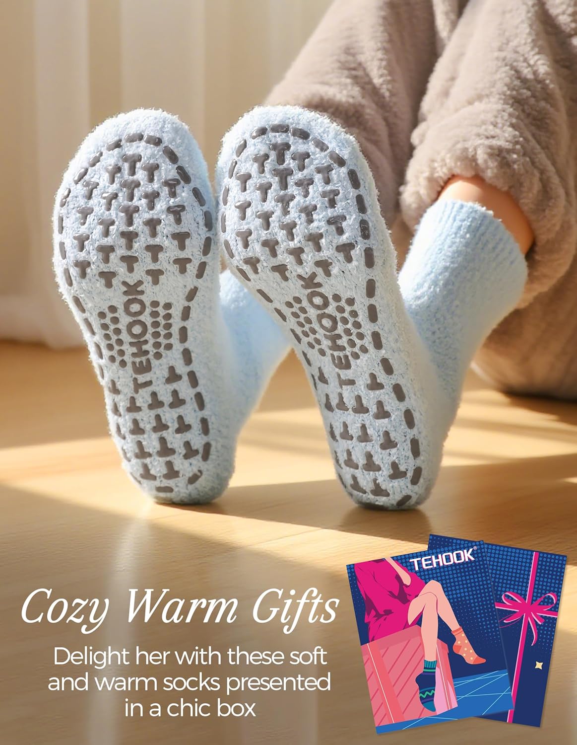 TEHOOK Warm & Cozy Gifts for Women, Stocking Stuufers, Fluffy Fuzzy Plush Sleeping Slipper Socks - Soft Warm Fabric