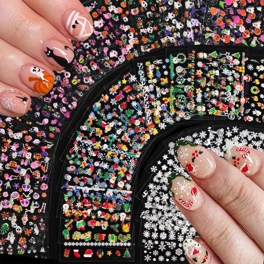 90 Sheets Nail Stickers for Nail Art, Halloween Nail Art Stickers 3D Self-Adhesive Christmas Nail Decals for Nails Design, Snowflake Nail Decoration Holiday Nail Accessories for Women Girls
