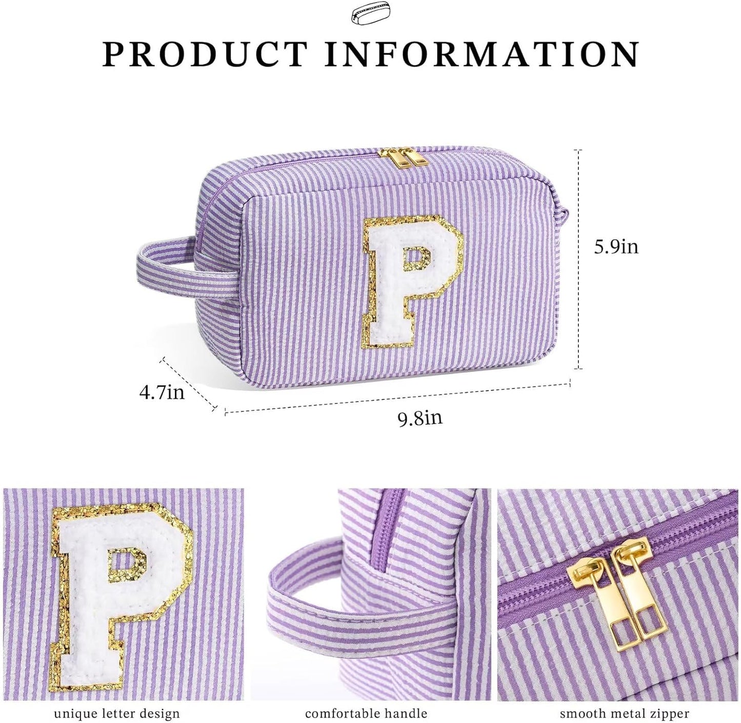 YOOLIFE Initial Makeup Bag - Personalized Monogram Cute Makeup Bags, Girls Makeup Toiletry Bag Pouch, Make Up Case for Women Her Best Friend Friendship Sister Teacher, Birthday Gifts for Women P