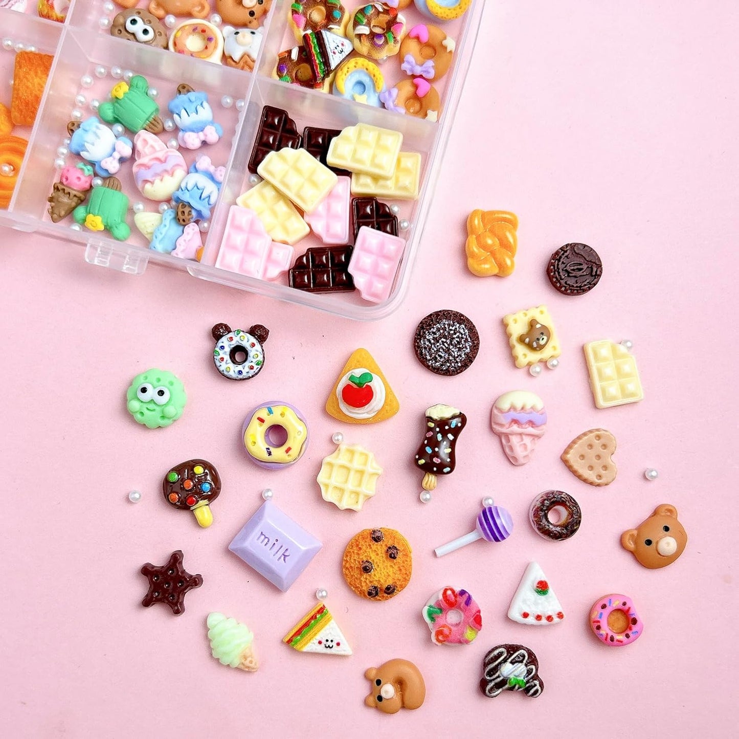 3D Cute Candy Nail Charms, Mix Colours Resin Sweets Lollipop Doughnuts Nail Art Designs, Assorted Biscuits Chocolate Cake Charms for Nail Decorate DIY Body Face Craft and Salon Use