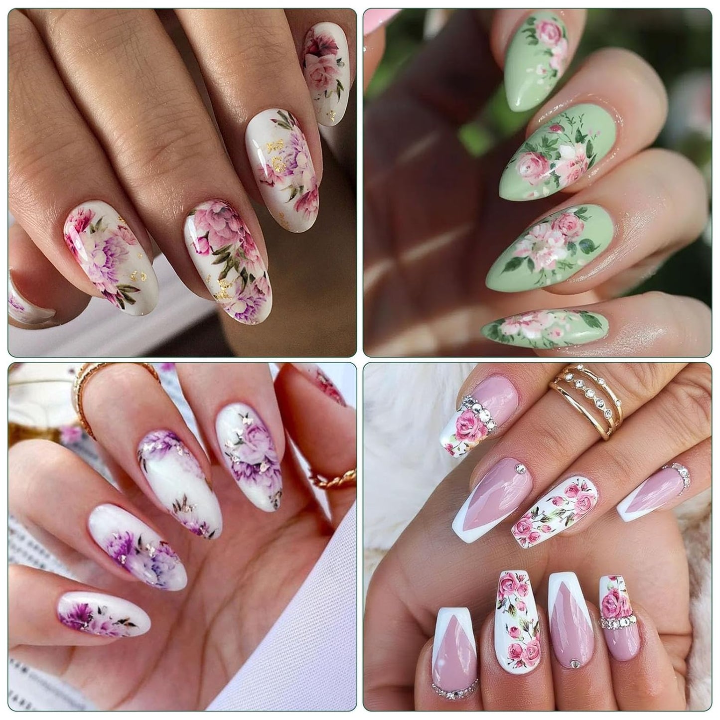 Peony Flower Nail Art Stickers - Pink Floral Leaf Self-Adhesive 3D Nail Decals for DIY Spring Summer Manicure (6 Sheets)