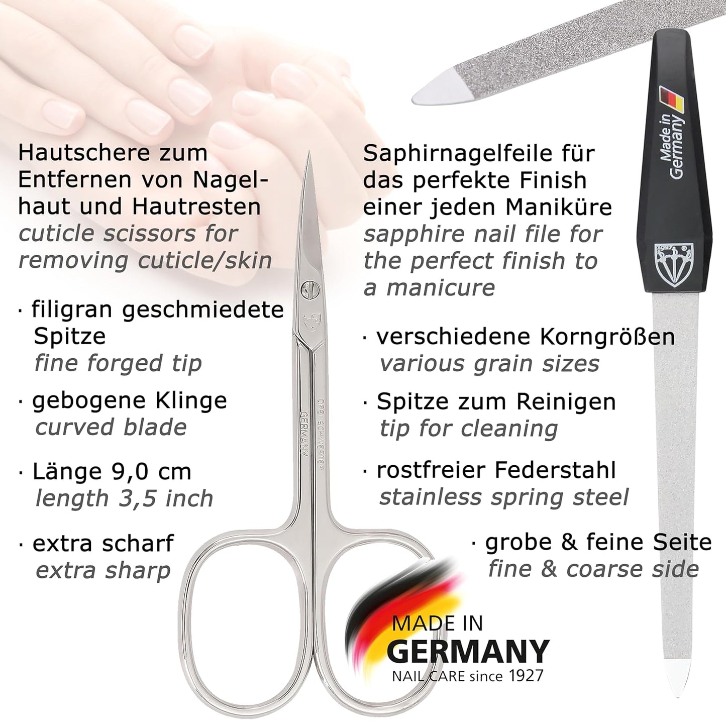 3 Swords Germany - brand quality 6 piece manicure pedicure grooming kit set for nail care with textile case jeans blue Made in Germany
