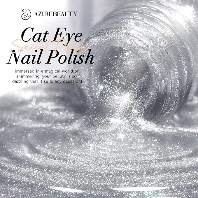 AZUREBEAUTY Cat Eye Nail Polish Fast Drying Silvery Glitter Top Coat Nail Polish Moonlight Natural Glassy Shine Salon Quality for Women Girl Gifts
