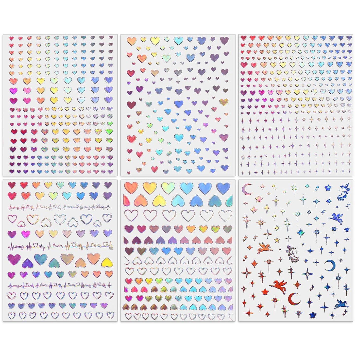 Valentine's Day Nail Art Stickers - Red White Heart Nail Decals, Self-Adhesive Sexy Kiss Heart for DIY 3D Nail Supplies Decoration (6 Sheets)