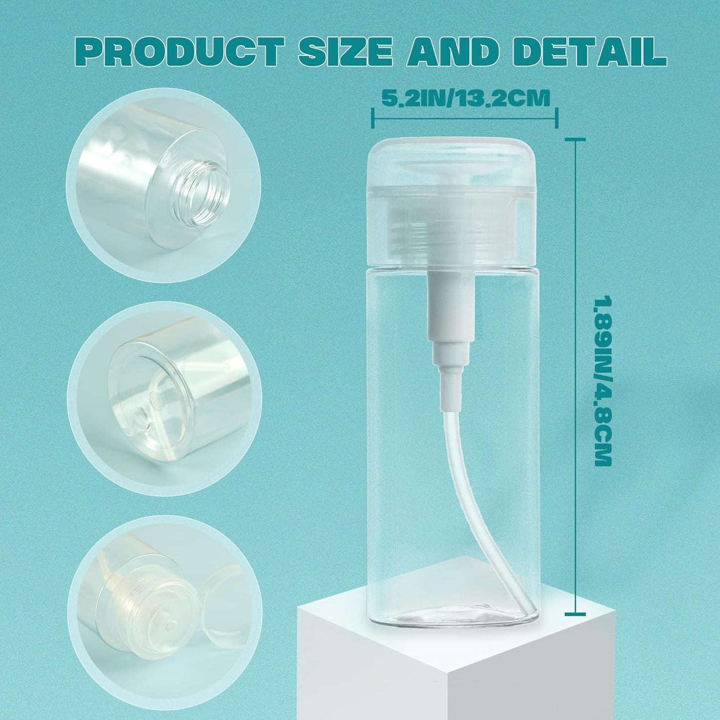 3 Pack Push Down Pump Dispenser,Clear Push Top Empty Bottles with DIY Stickers for Alcohol,Nail Polish,Makeup Remover,Toner (150ml)