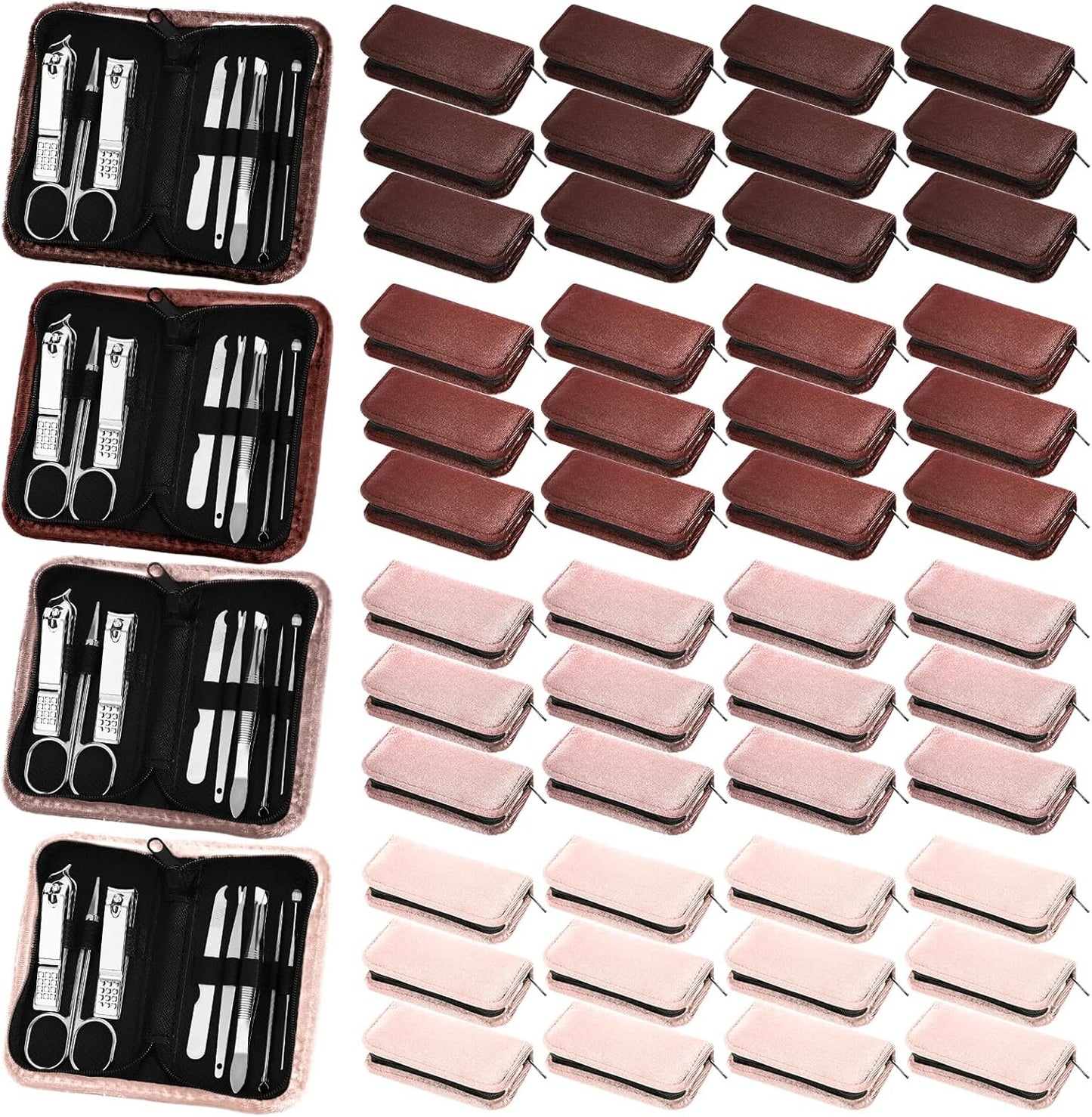 Coume 48 Christmas Nail Care Kit Gift 8 in 1 Manicure and Pedicure Set with Travel Case Stainless Steel Nail Clipper Manicure Set Souvenirs Gift for New Year Coworkers Church Guest(Brown Series)