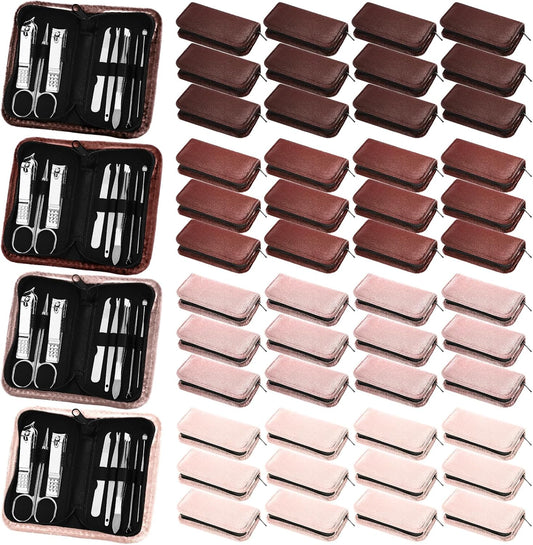 Coume 48 Christmas Nail Care Kit Gift 8 in 1 Manicure and Pedicure Set with Travel Case Stainless Steel Nail Clipper Manicure Set Souvenirs Gift for New Year Coworkers Church Guest(Brown Series)