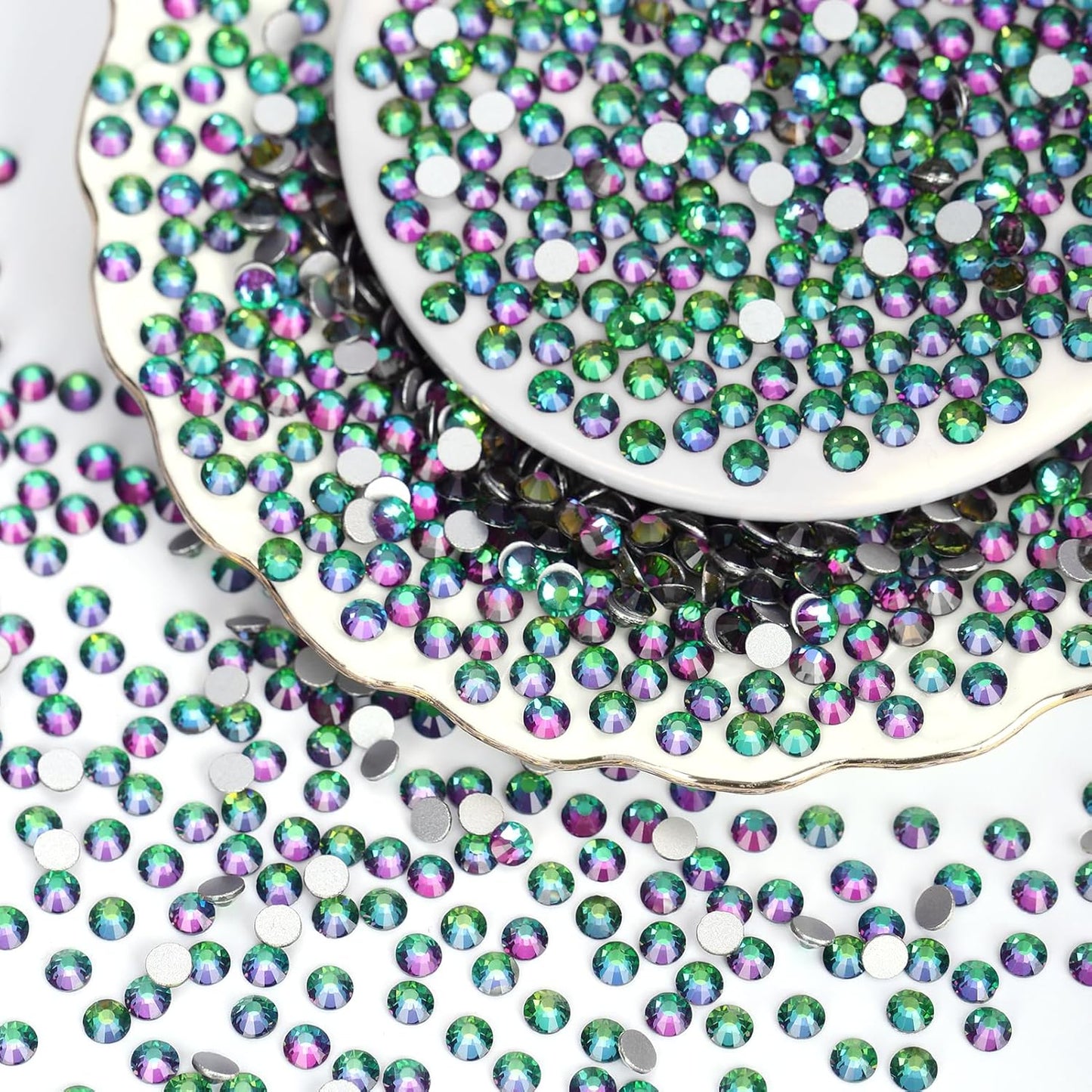 10000PCS Green Volcano Rhinestones Bulk, Flat Back Crystal Glass Stone Round Gems,SS16, 3.8-4.0mm