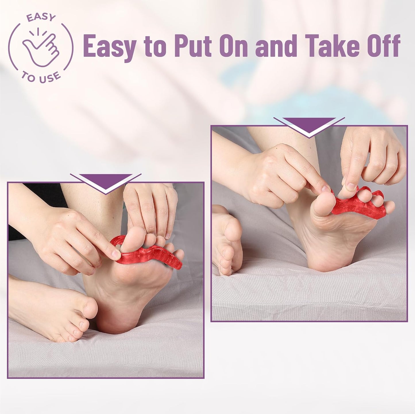 Dr. JK- ToePal Gel Toe Separator, 4 Pairs, Toe Spacers, Bunion Corrector, Pink & Purple, Christmas Gifts