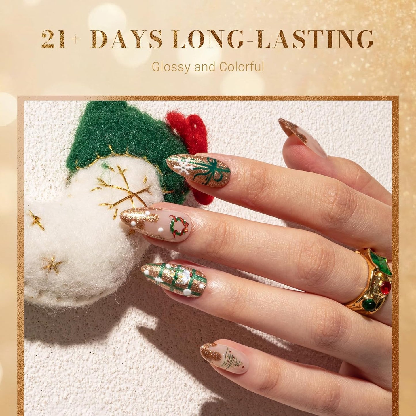MelodySusie 15ML Christmas Gel Nail Polish Set: Christmas 4 Colors Green and Red Gel Polish Nails Soak Off UV LED Gold Silver Gel Polish Gifts for Women Girls Nail Art Manicure Salon DIY Nail Design