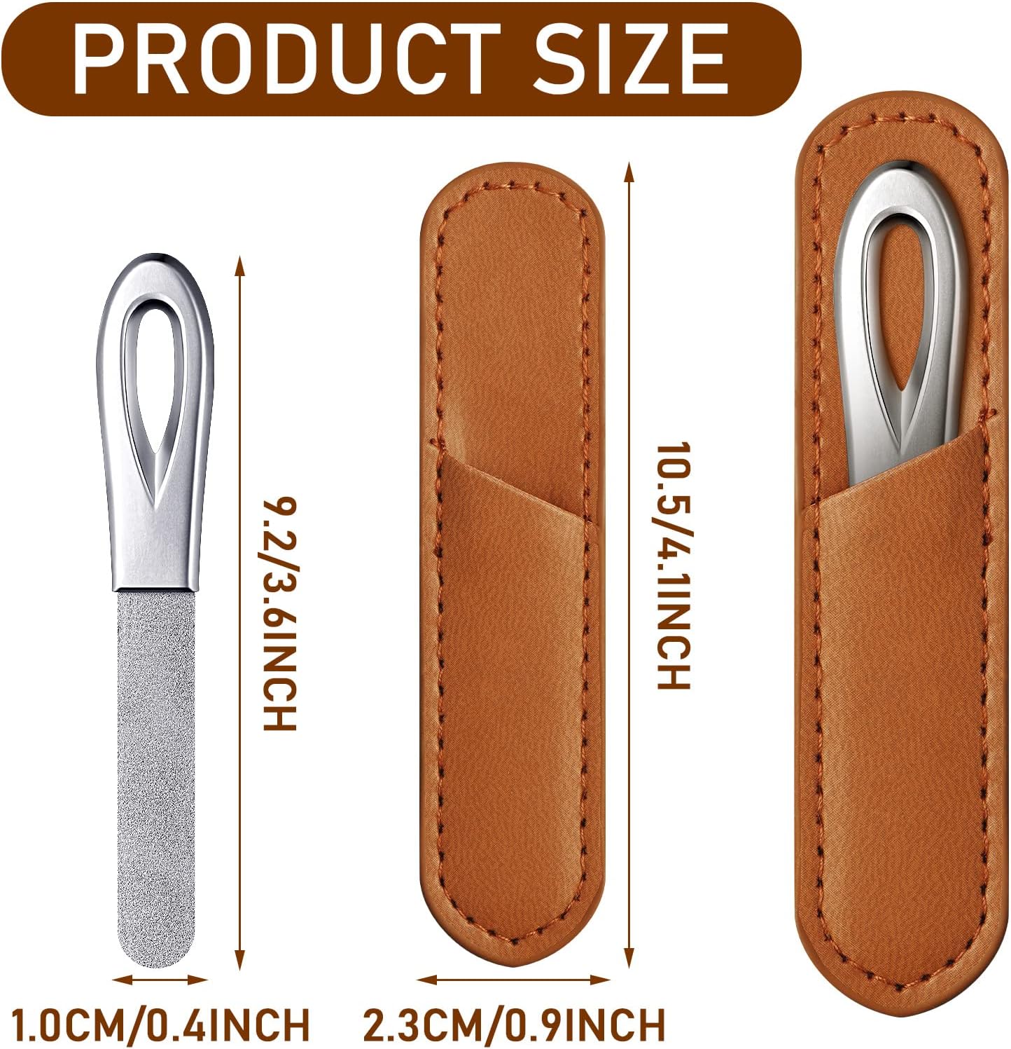 3 Pieces Stainless Steel Nail Files with Leather Case Double Sided Nail Files Non Slip Handle Grit Diamond Fingernail File Easily Grinding Metal Nail File Emery Boards for Natural Nails (Brown)