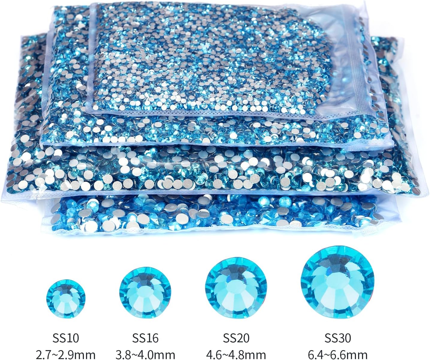 10000PCS Aquamarine Rhinestones Bulk, Flat Back Crystal Glass Stone Round Gems,SS10, 2.7-2.9mm