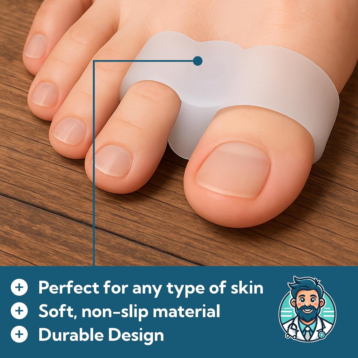 Bunion Spacer with Double Loop – Podiatrist Recommended Silicone Gentle Corrector for Toe Alignment – 8-Pack First Interspace Separator for Hallux Valgus, Overlapping Toes, Hammertoes, Calluses and More – Unisex Gel Support