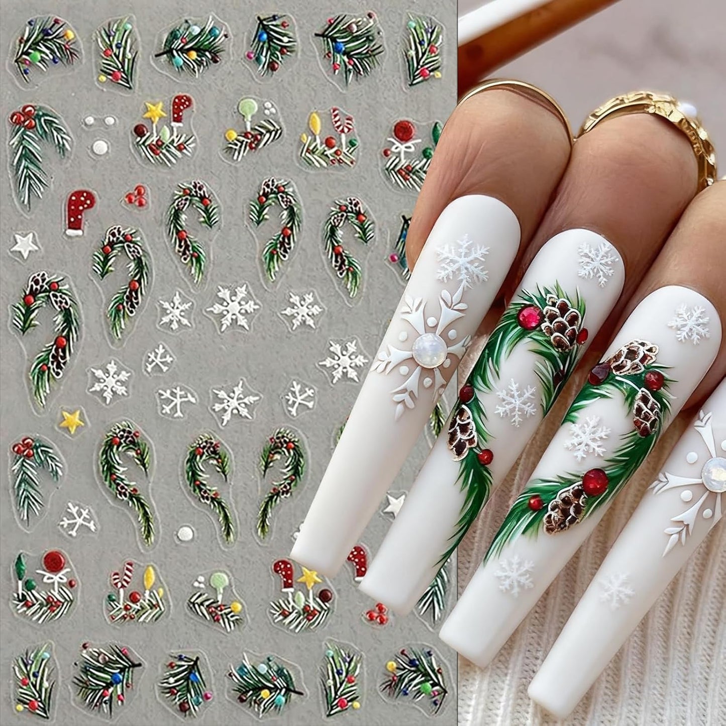 4 Sheets Christmas Nail Art Stickers 5D Embossed Self Adhesive Winter Grass Nail Decals Winter Christmas Tree Elk Snowflake Design Nail Stickers for Women Girls DIY Holiday Manicure Decoration