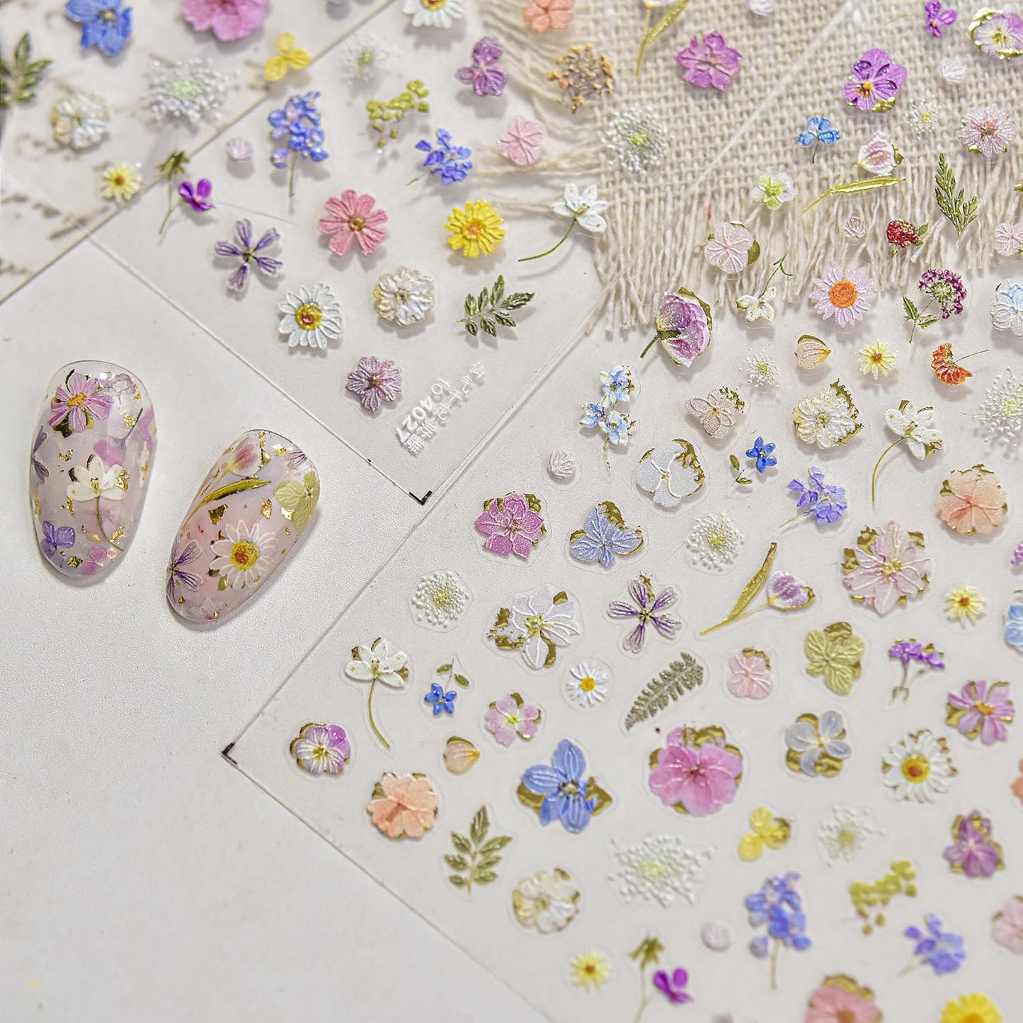 Flower Nail Art Stickers Decals 5D Flowers Nail Stickers for Nail Art 1PCS Metallic Retro Floral Leaf Spring Nails Design Self-Adhesive Nail Decals Flower Sticker for Nails Summer Manicure Decorations