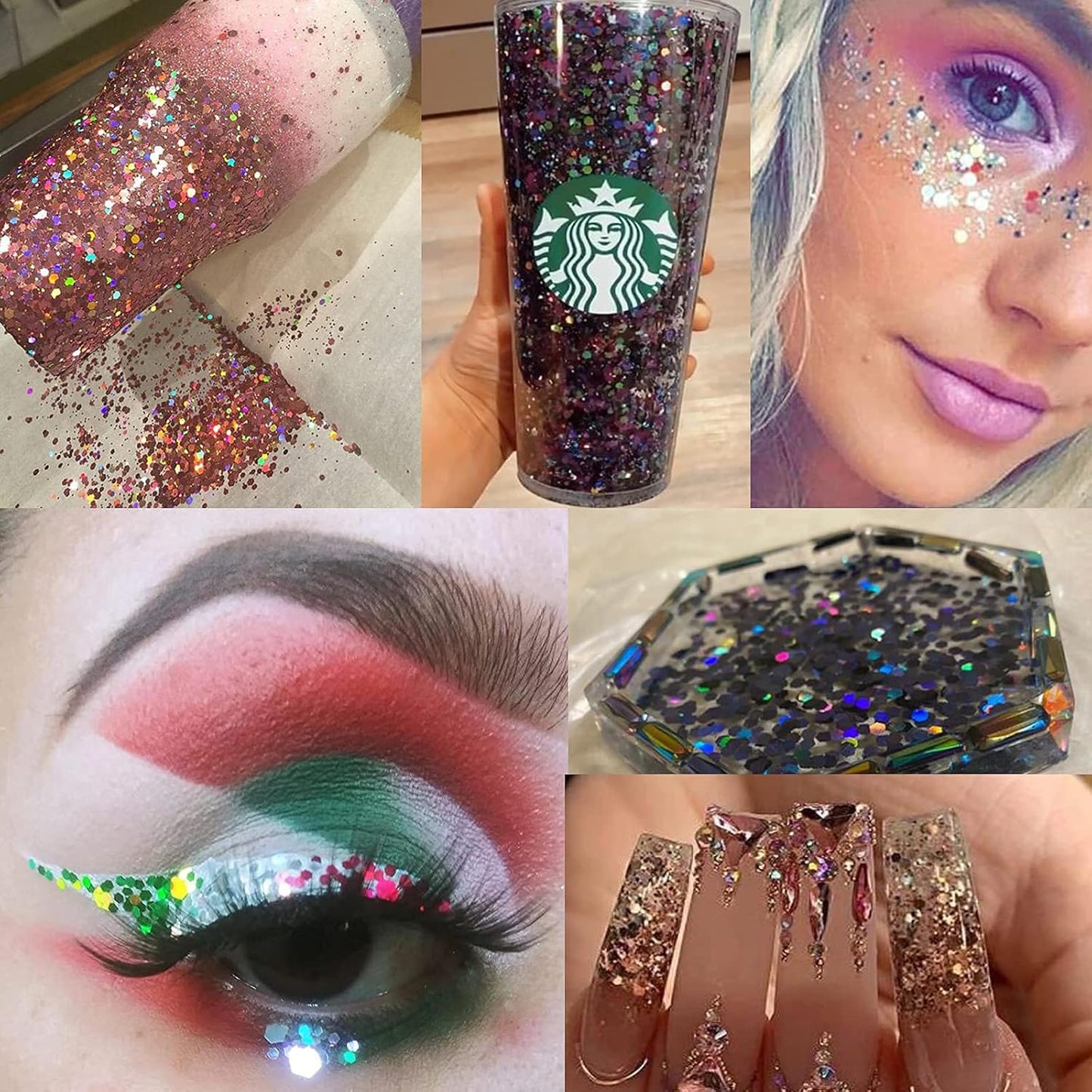 12 Colors Holographic Chunky Glitter Flakes Hexagon Shapes Glitter Sequins Nail Stickers Sparkles Resin Epoxy Accessories for Crafts Nail Art Body Makeup