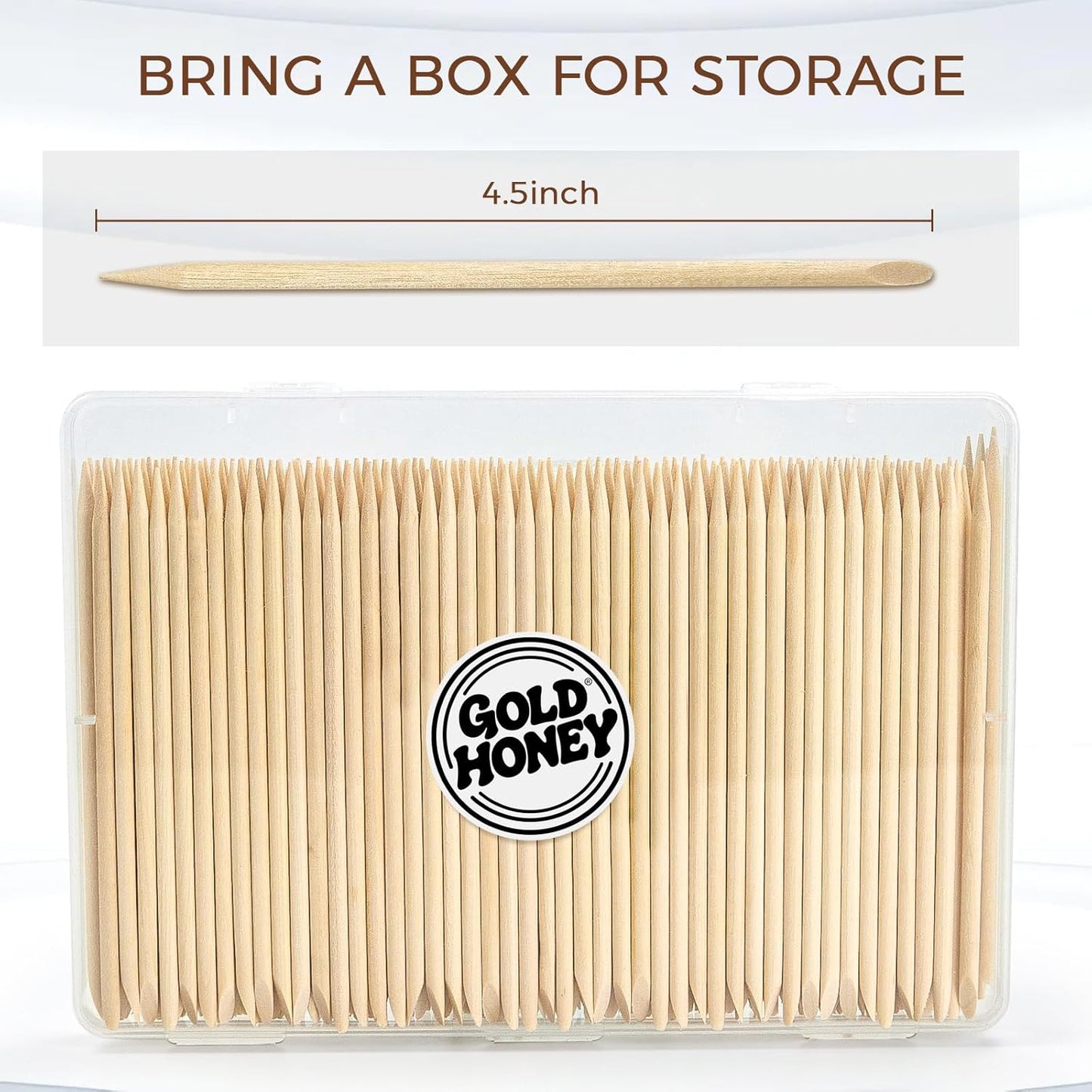 GOLD HONEY 360PCS Cuticle Pusher Wood in Boxed - 4.5 Inch Double Sided Orangewood Sticks for Nails Used - Professional Manicure & Cuticle Remover - Manicure Pedicure Tool