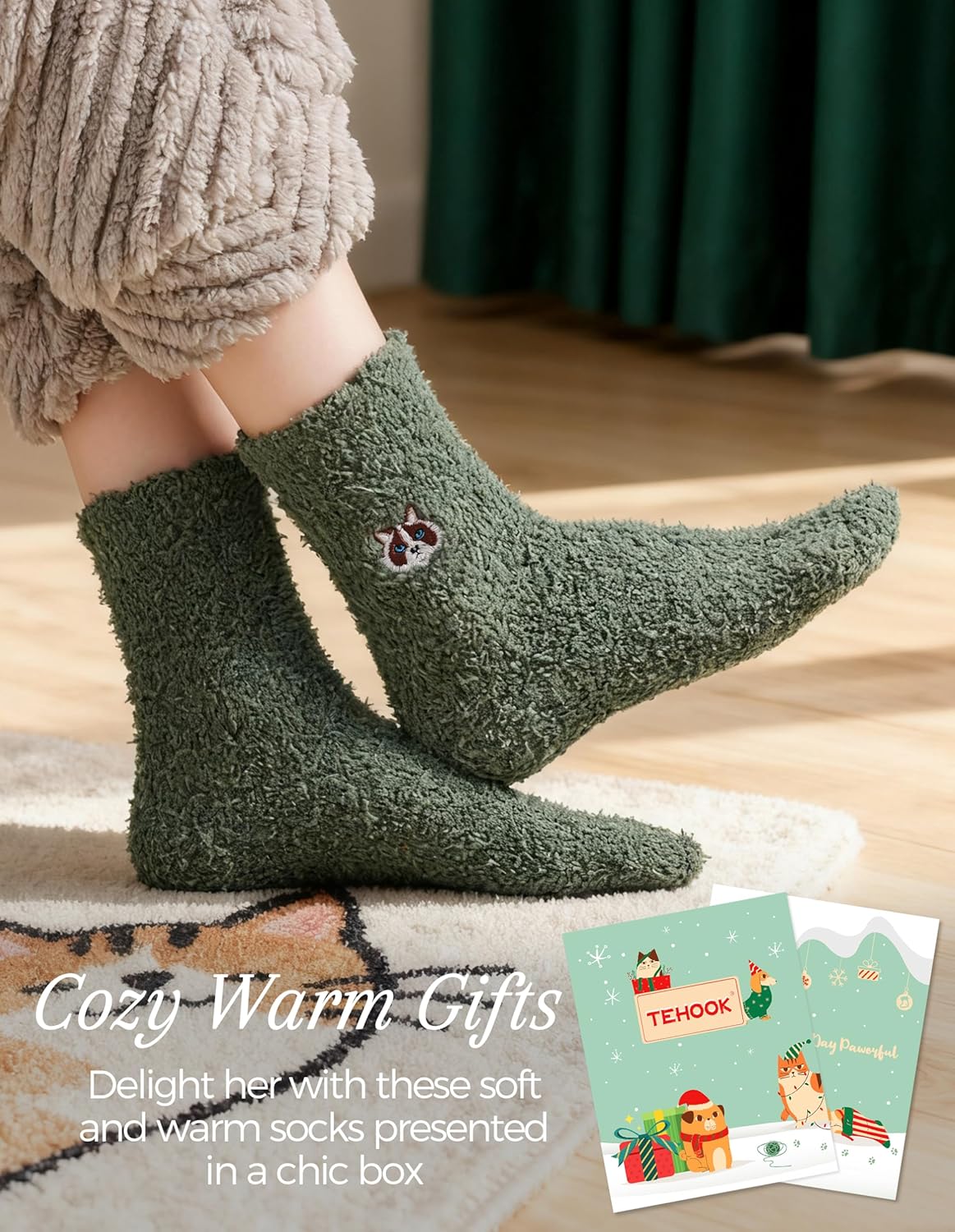 TEHOOK Warm & Cozy Gifts for Women, Stocking Stuufers, Fluffy Fuzzy Plush Sleeping Slipper Socks - Soft Warm Fabric