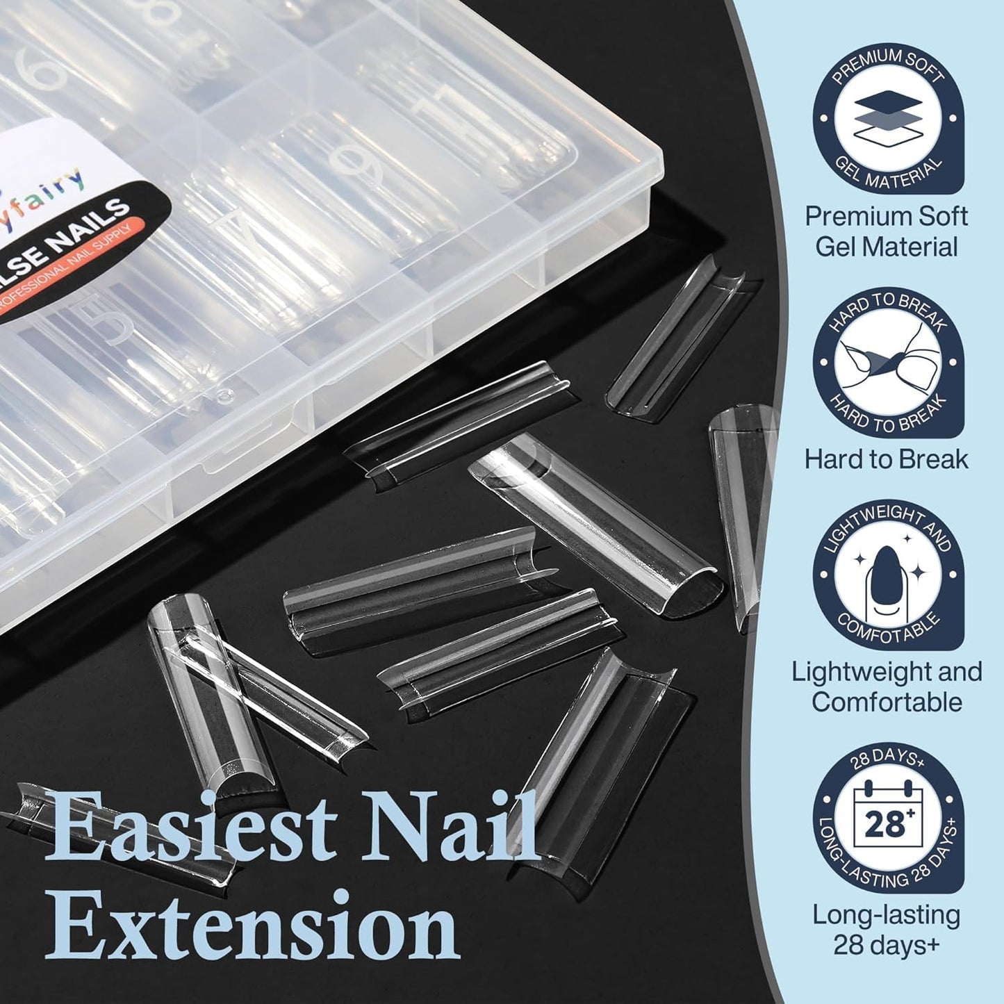 XXL Nail Tips Square 120 Pcs 12 Sizes - No C Curve Flat Square Pre-buff 2XL Half Cover Tapered Gel Acrylic Nail Tips False Nails Gelly Tips for DIY Nail Art Salon