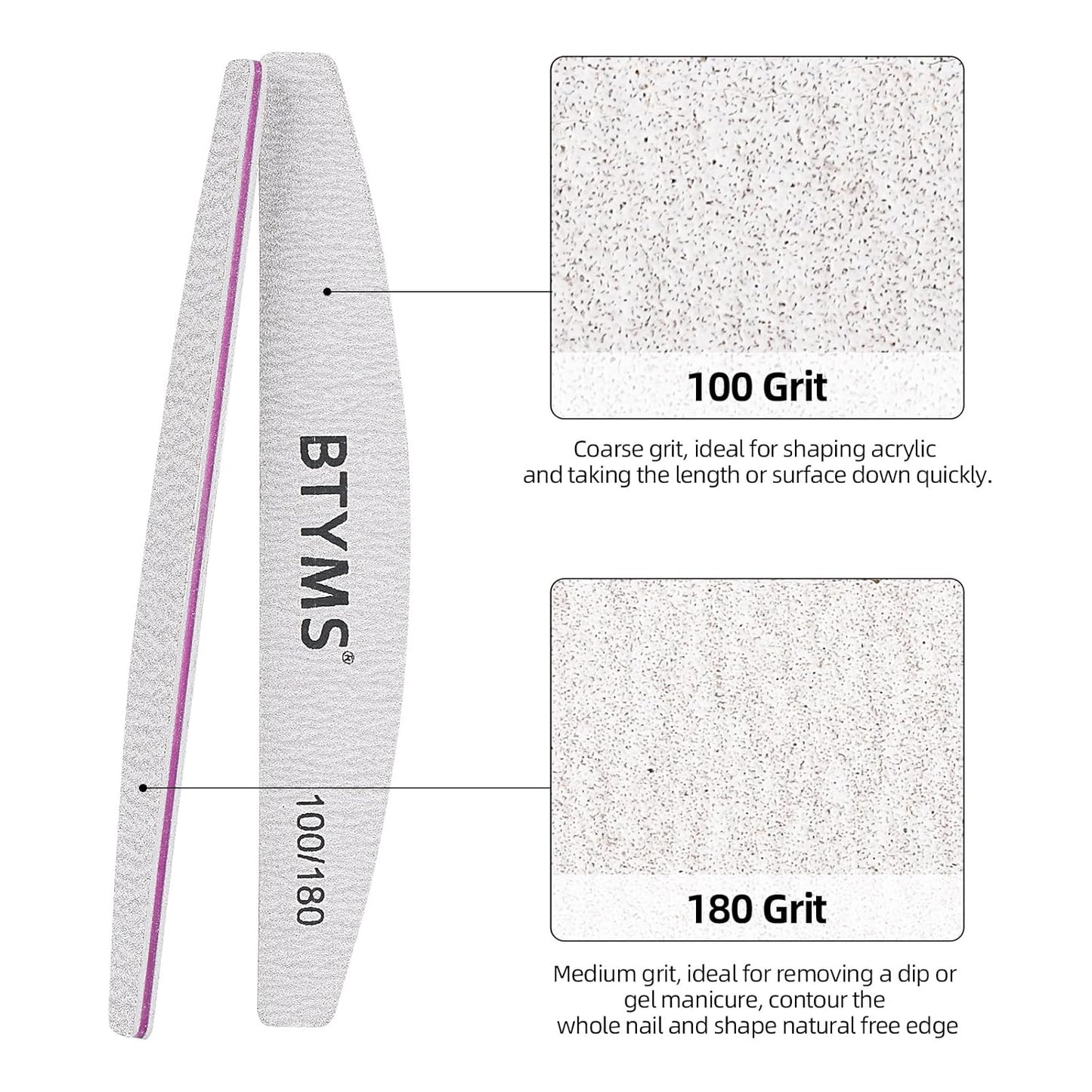 BTYMS 50 Pcs 100/180 Grit Nail Files - Double Sided Emery Boards for Acrylic, Gel & Natural Nails