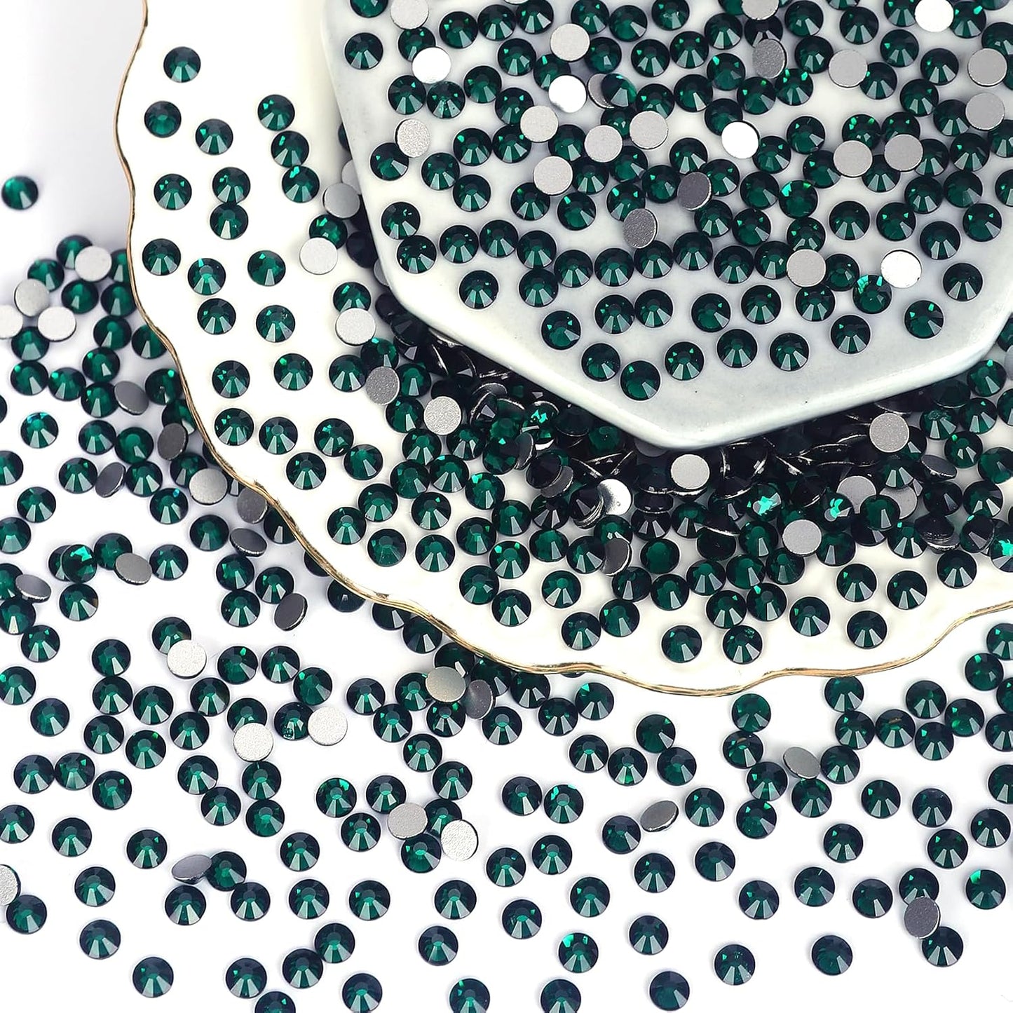 10000PCS Emerald Rhinestones Bulk, Flat Back Crystal Glass Stone Round Gems,SS10, 2.7-2.9mm
