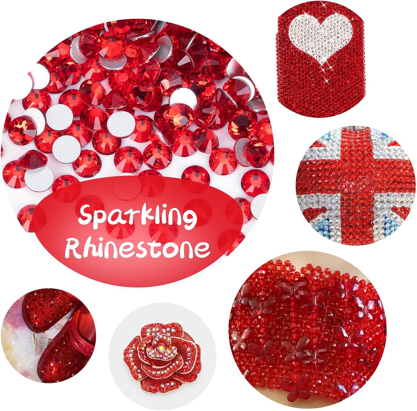 2000PCS Red Rhinestones Bulk, Flat Back Crystal Glass Stone Round Gems,SS30, 6.4-6.6mm