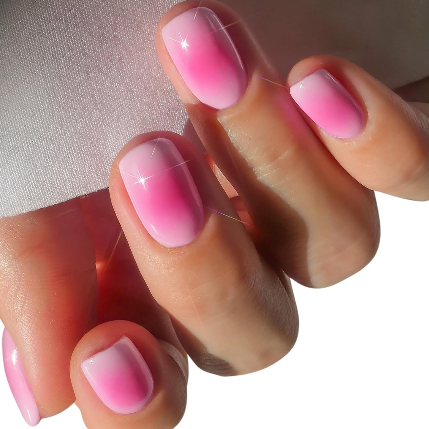 Semi Cured Gel Nail Strips-Blush Pink Ombre Nail Stickers for Romantic & Bridal Audiences Salon Quality Easy Apply and Peel Off Works with Any UV/LED Lamps(Pink Halo)