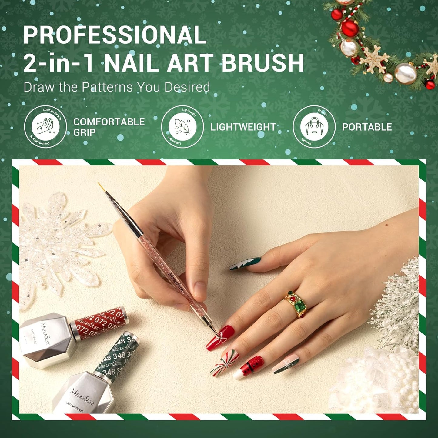 MelodySusie 15ML Christmas Gel Nail Polish Set: Christmas 4 Colors Green and Red Gel Polish Nails Soak Off UV LED Christmas Gel Polish Set Gifts for Women Girls Nail Art Manicure Salon DIY Nail Design