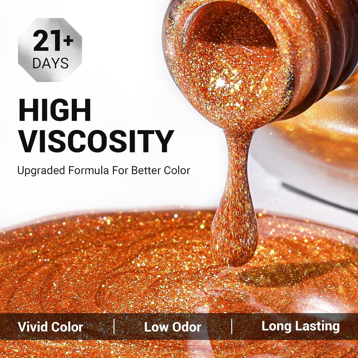 MelodySusie Burnt Orange Glitter Gel Nail Polish,0.5fl oz Pumpkin Shimmer Soak Off UV LED Orange Glitter Gel Polish Gift for Women Nail Art Manicure Salon DIY Nail Design Decoration at Home-z168