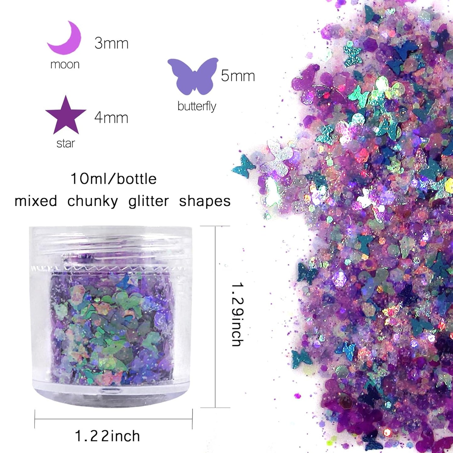LoveOurHome 12 Colors Aurora Nail Glitter Flakes Iridescent Stars Heart Butterfly Flower Shaped Sequins Confetti Resin Accessories Sticker Acrylic Powder Decor for Nails, Crafts, Resin, Makeup