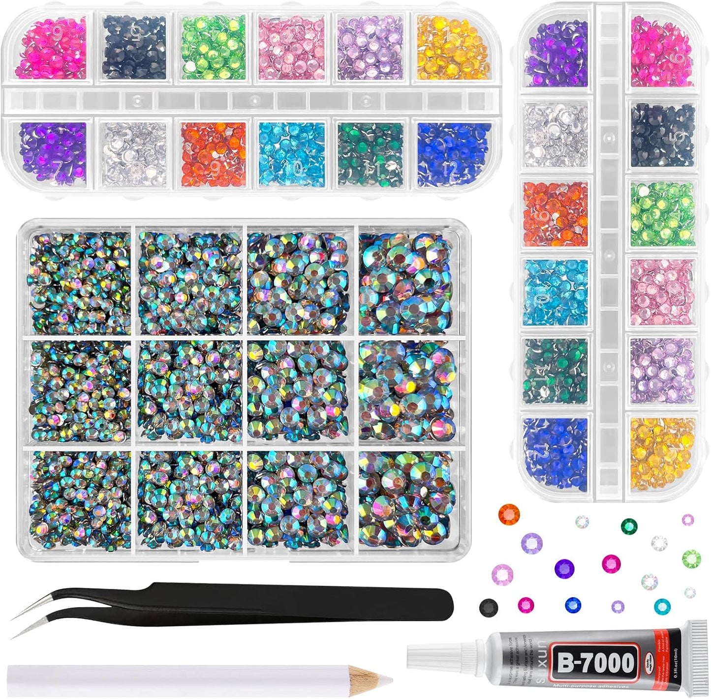 ASTARON Colorful Resin Rhinestones for Crafting, 2mm-6mm Mixed Flatback Resin Gemstones for Crafts Gems Bulk Jelly AB Bedazzling Diamonds with Glue for Nails, Tumblers, Mugs Decoration