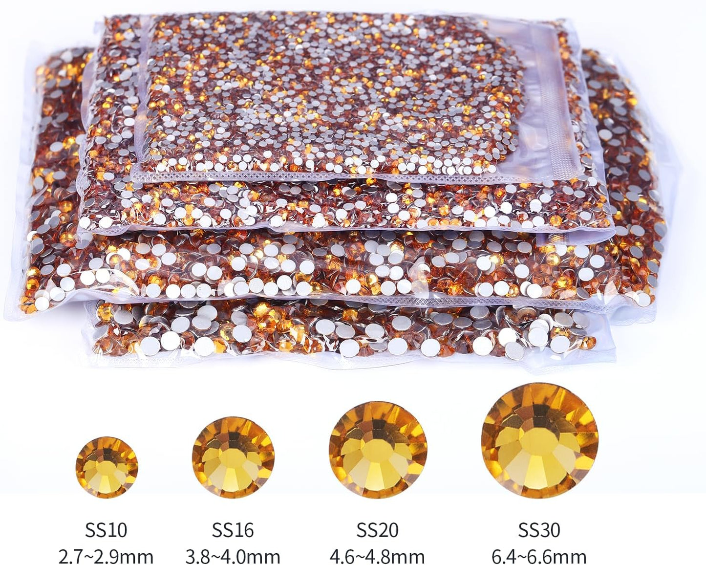 10000PCS Gold Yellow Rhinestones Bulk, Flat Back Crystal Glass Stone Round Gems,SS20, 4.6-4.8mm