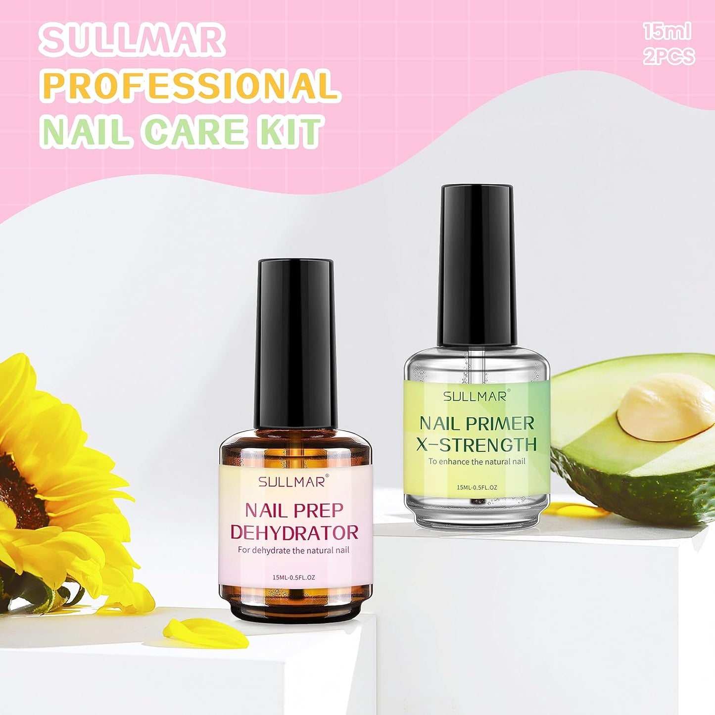 15ml Nail Prep Dehydrator & Primer X-Strength Set - Nail Bonding Kit with Cuticle Oil & Strengthener