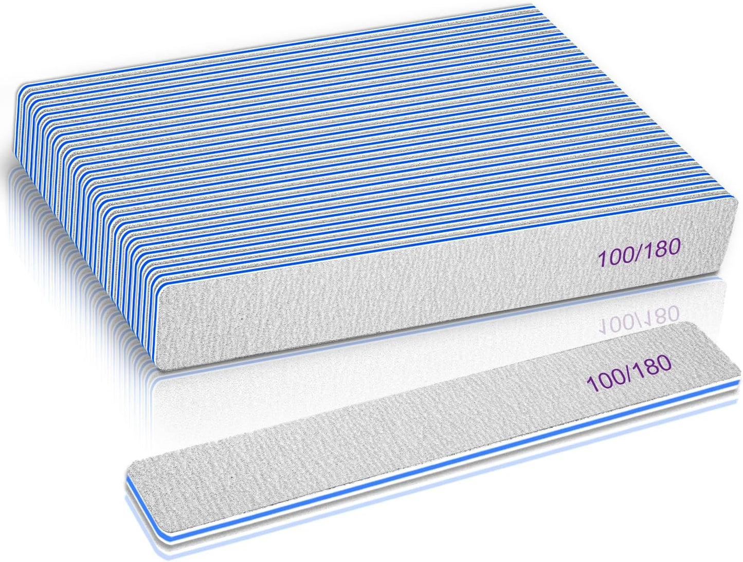 BLESWIN Nail File 100/180 Grit 25 Count, Heavy Duty Nail Files for Acrylic/Natural Nails, Emery Boards for Nails, Strong Finger Nail Filler, Coarse Nail File for Home and Salon Use