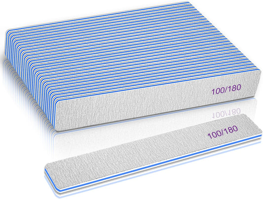 BLESWIN Nail File 100/180 Grit 25 Count, Heavy Duty Nail Files for Acrylic/Natural Nails, Emery Boards for Nails, Strong Finger Nail Filler, Coarse Nail File for Home and Salon Use