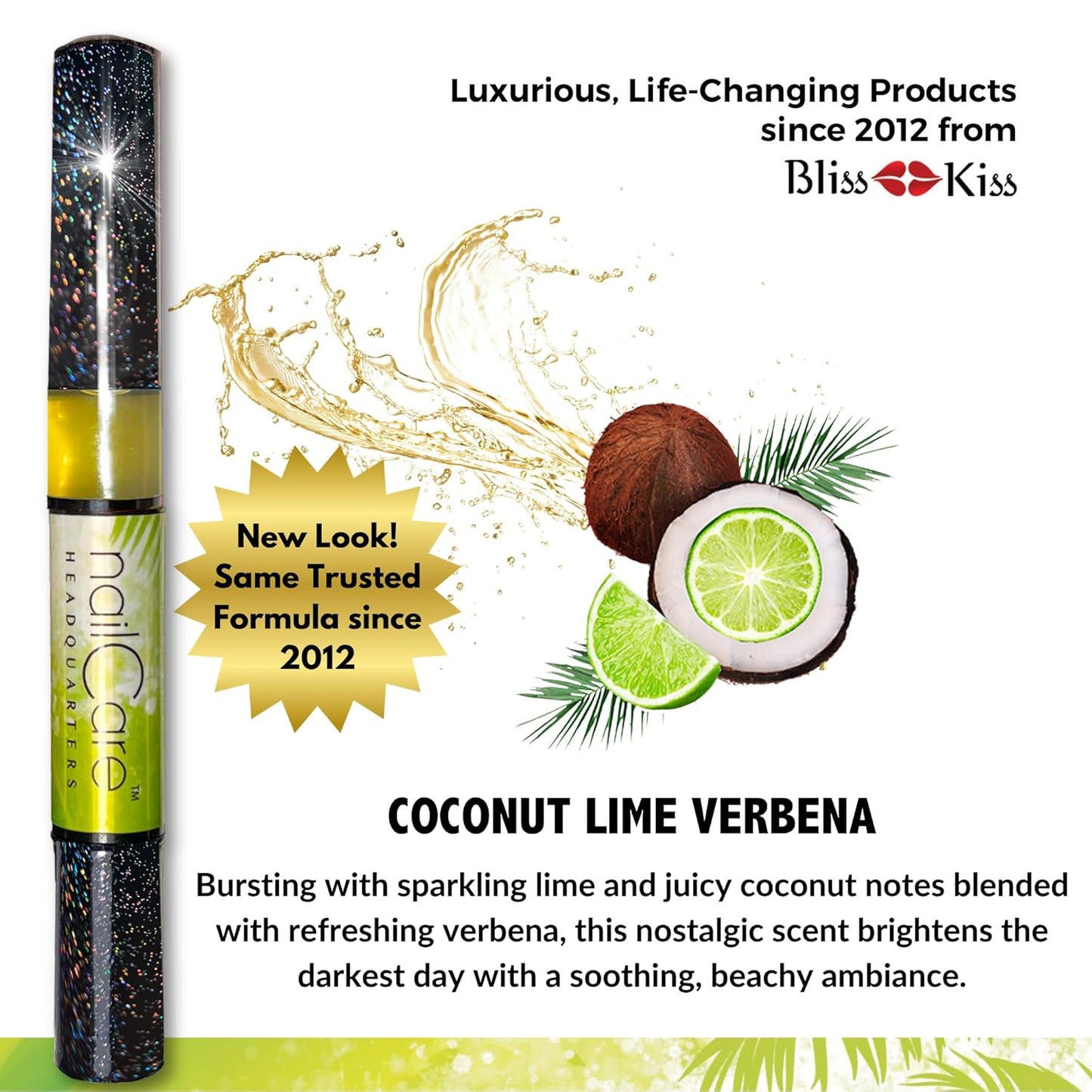 Cuticle Oil Pen for Nails - Nail Strengthener & Growth Oil and Serum for Damaged Nails, Hangnails w/Jojoba cuticle oil—Coconut Lime Verbena Fragrance - Holographic Glitter Pens 4-Pack