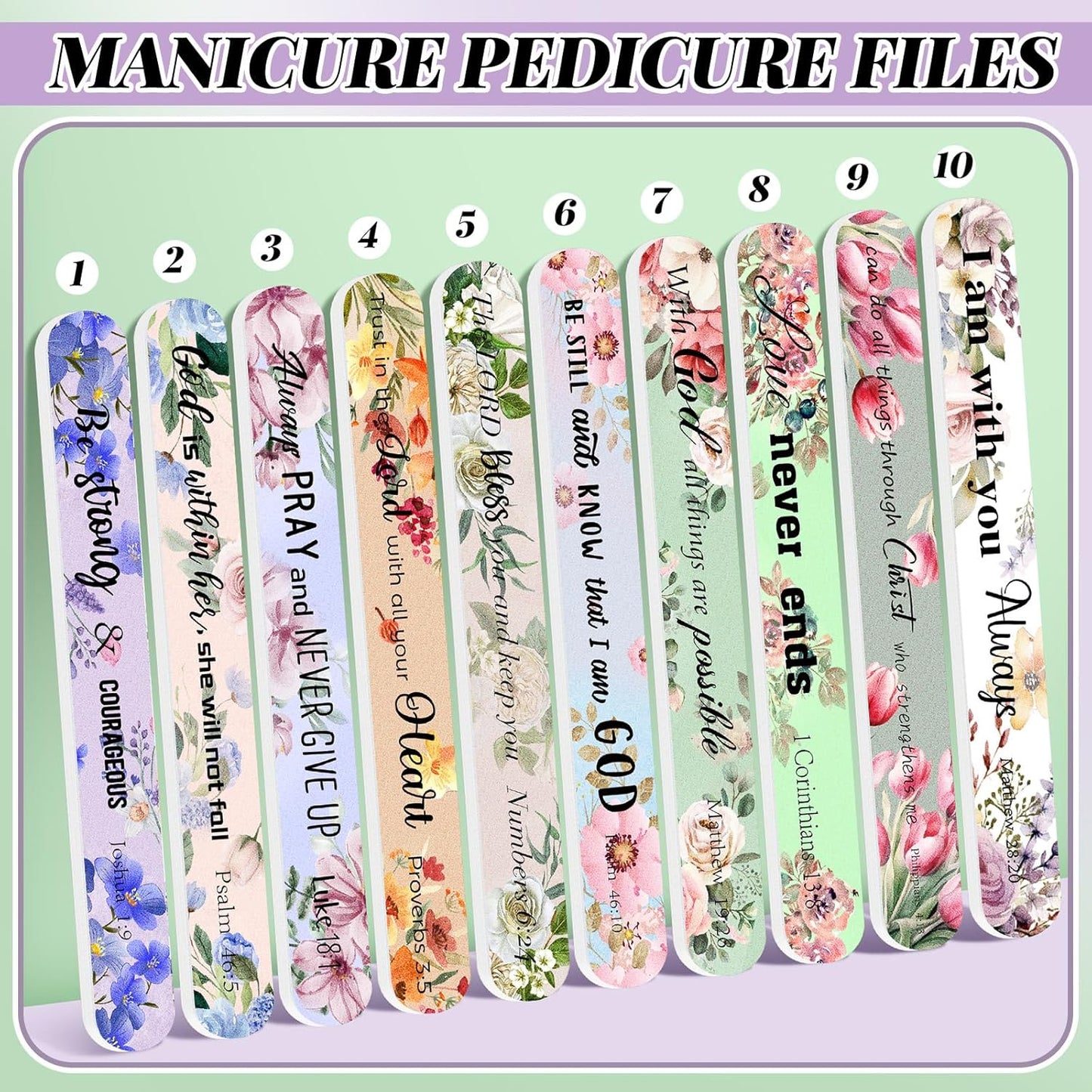 50 Pack Christian Gifts for Women Bulk Bible Verse Scripture Nail Files Floral Emery Boards Christian Religious Party Employee Appreciation Gifts for Team Staff Coworkers Teachers