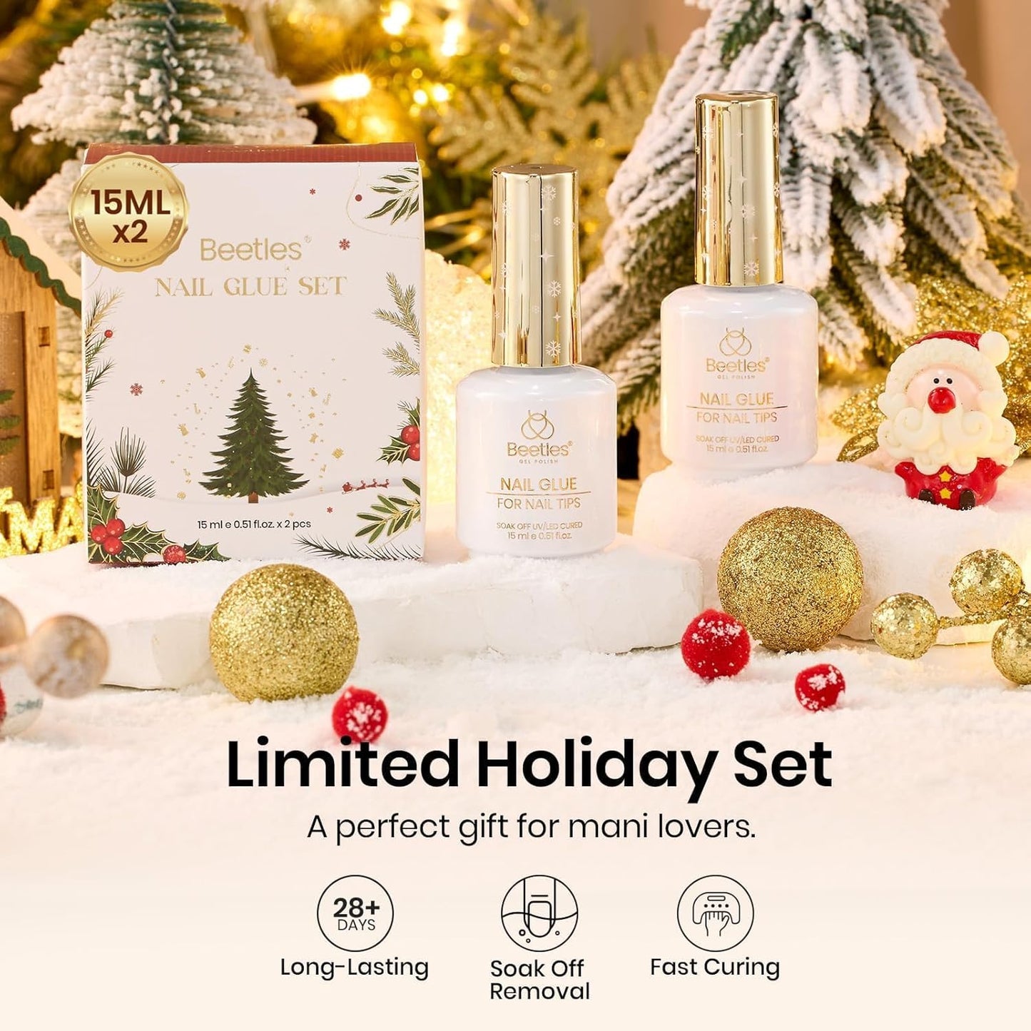 Beetles 9 In 1 Gel Nail Glue Kit, 2Pcs 15ml Long Lasting UV Nail Glue for Acrylic Nail Tips, Super Strong Brush for Base Coat, Christmas Gift for Women, UV LED Light Required