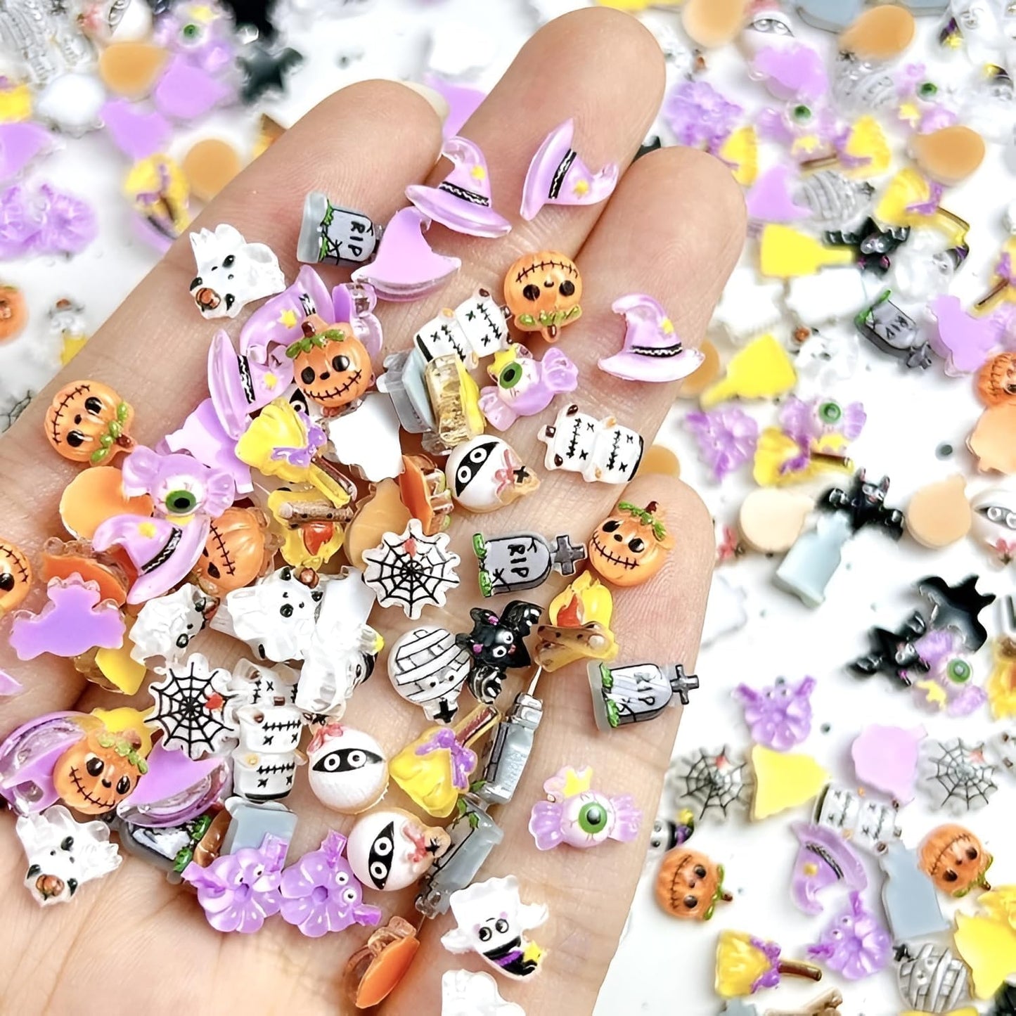 56Pcs Halloween Nail Charms 3D Resin Halloween Nail Art Charms Pumpkin Hat Bat Spider Web Nail Art Supplies for Acrylic Nails Halloween Nail Art Accessories for Women and Girls