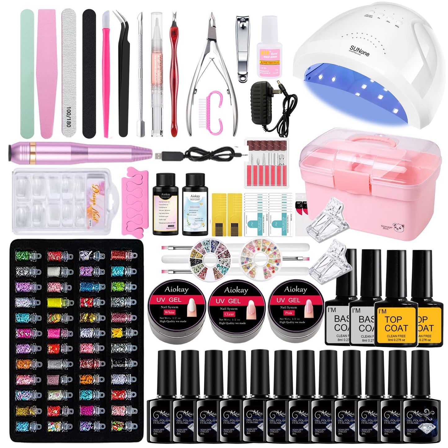 Gel Nail Polish Set with48W UV Lamp,3 Colors Quick Nail Extension Nail Gel, 12 Colors Nail Polish with Base Coat and Top coat gel kit , Professional nail kit Home DIY Salon for women gift