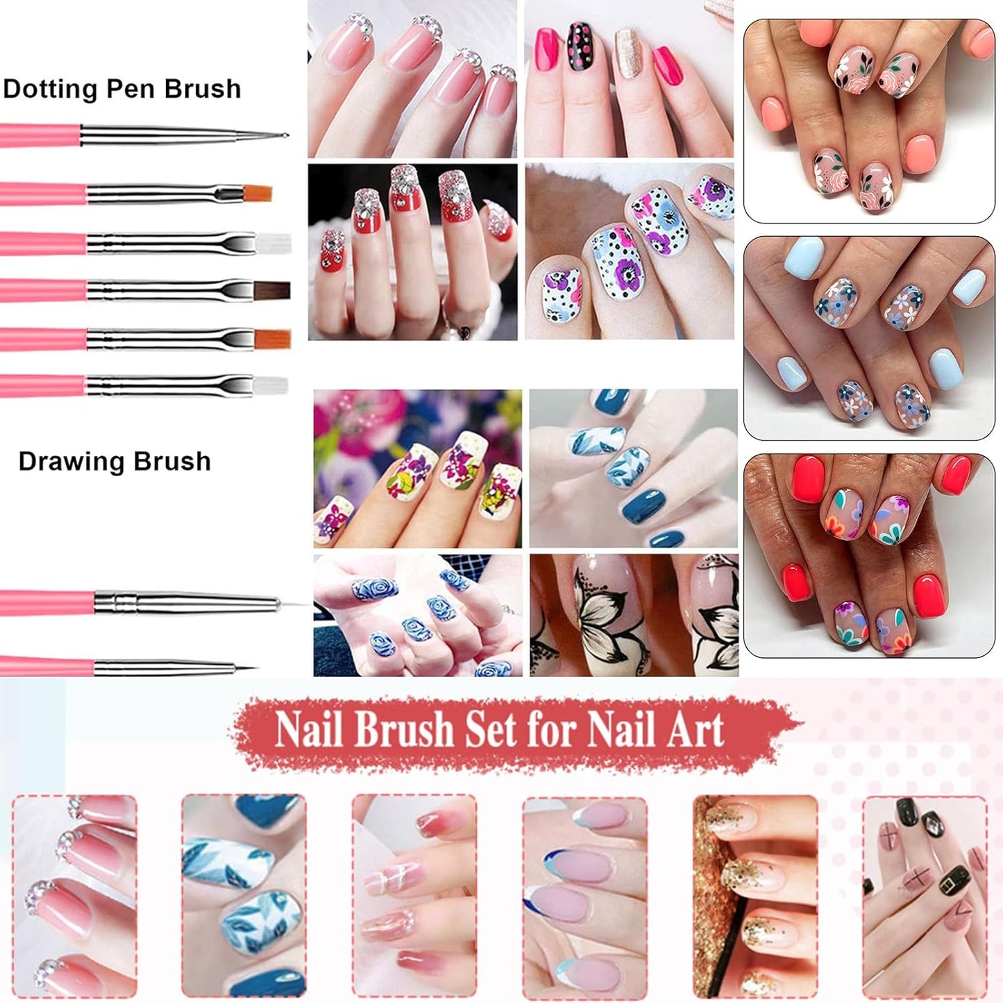 23 Piece Nail Art Tools Set Resin Nail Art Palette Nail Art Brush 2-way Acrylic Silicone Engraving Pen Dotting Pen Tools DIY Home Salon Makeup Display Board Nail Art Kit (pink)