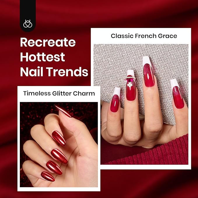 Beetles Red Gel Nail Polish Set, Winter Gel Polish 6 Colors Cat Eye Glitter Burgundy Bright Jelly with Magnet, Soak Off LED Lamp DIY Salon at Home Manicure Gifts for Women Red Revival