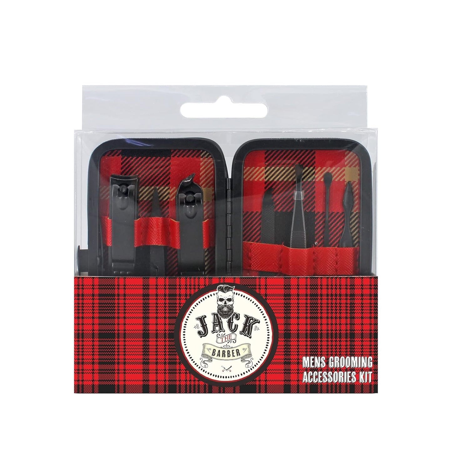 JACK THE BARBER 7 Piece Men's Grooming Kit Stainless Steel, Nail Clippers, Scissors, Nail Cleaner, Nail File Tweezer, and Other Accessories, Best Care Tools for Man.