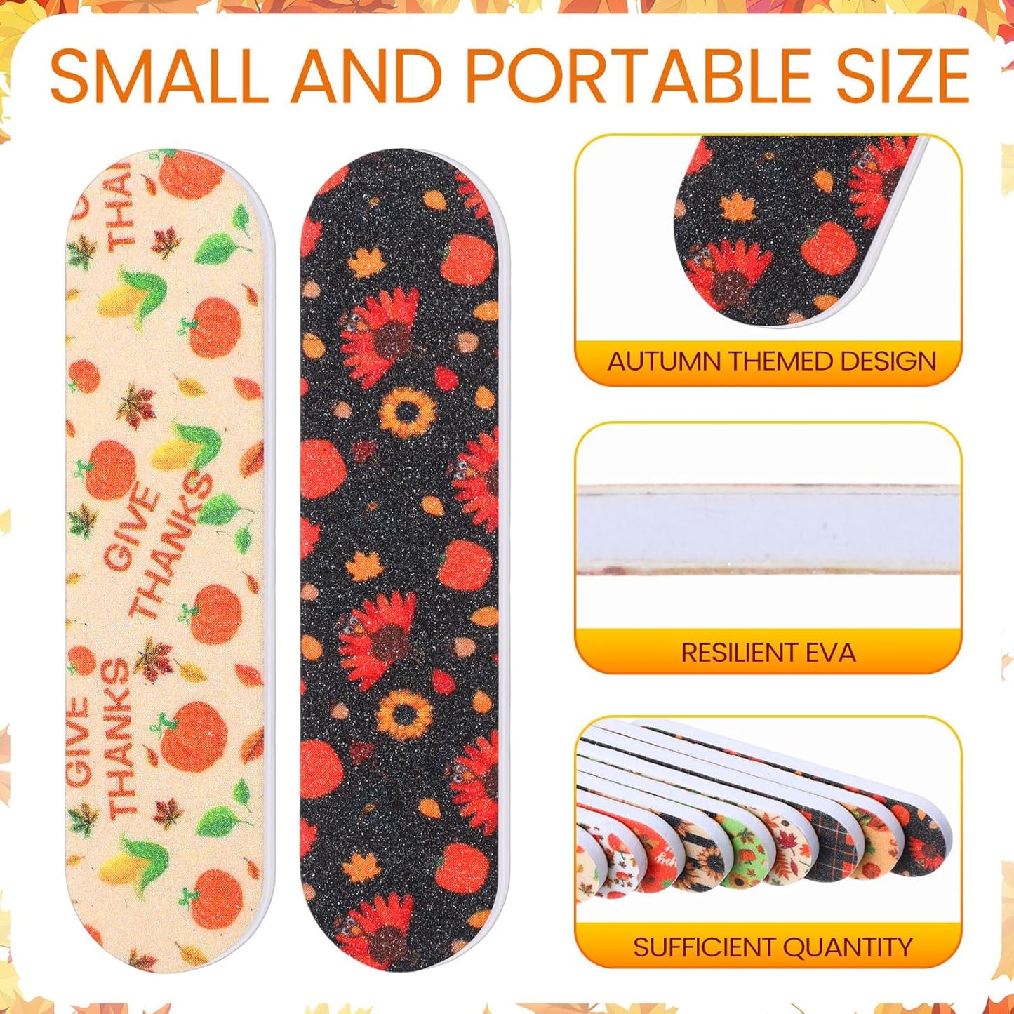 Lasnten 200 Pcs Thanksgiving Mini Nail Files Thanksgiving Gifts for Women Autumn Pumpkin Double Sided Emery Board Nail File Bulk Fall Harvest Pumpkin Manicure Tools for Party Favor Goodie Bag Filling