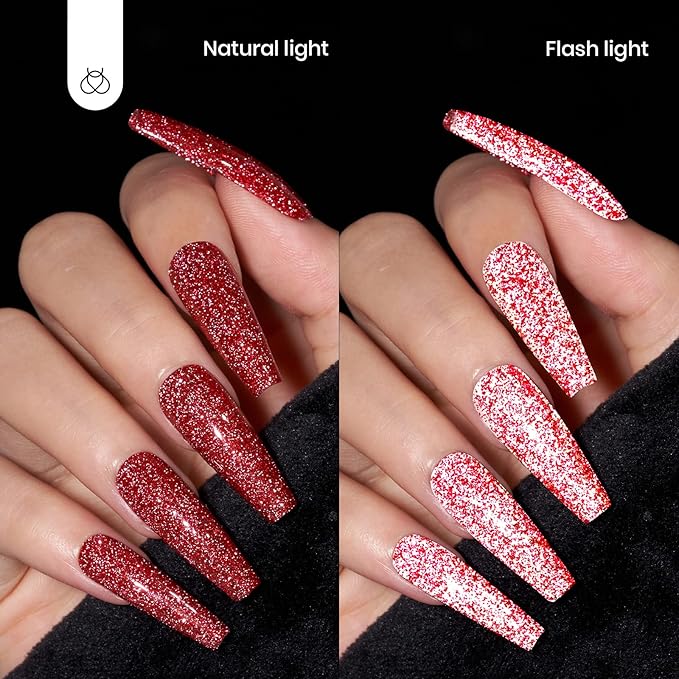 Beetles Red Gel Nail Polish - 15ml Sparkly Glitter Diamond Red Gel Polish for Girls & Women - Soak Off, UV Nail Lamp Included Christmas Gift for Women