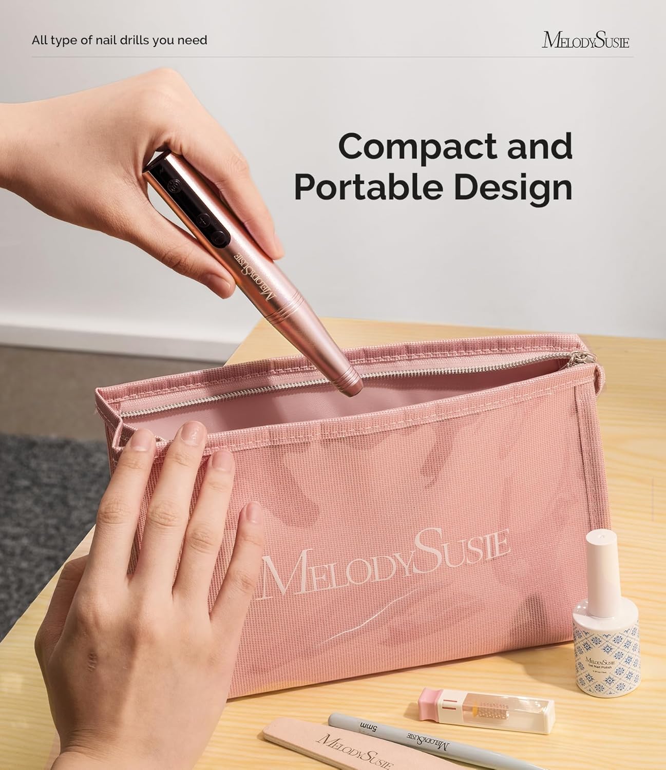MelodySusie Pen-Shaped Portable CordlessNail Drill, PC180F 25000RPM RechargeableElectric File with LED Display for All NailCare, Manicure Shaping & Acrylic GelRemoval for Nail Artists DIY at Home